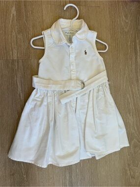 Polo by Ralph Lauren Girls' White Sleeveless Polo Shirt Dress with Belt